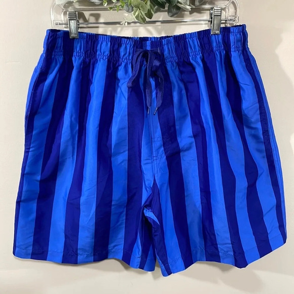 NWOT Cromer Resortwear Swim Trunks Elastic Waist Blue Striped L (36/38) - Picture 1 of 15